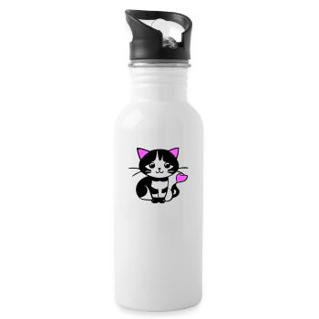 Süße Katze im Comic Stiel - Trinkflasche mit integriertem Trinkhalm - Weiß - Rechts
