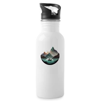Boat on calm lake in the mountains - Water bottle with straw - white - Right