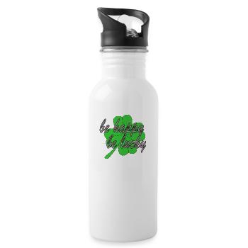 Vier Blättriges Kleeblatt Be Happy Be Lucky - Trinkflasche mit integriertem Trinkhalm - Weiß - Rechts