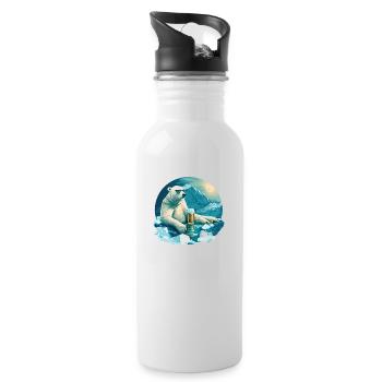 Polar bear chills with beer - Water bottle with straw - white - Right