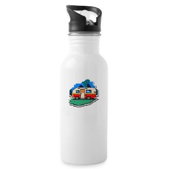 pixel vintage camper - Trinkflasche mit integriertem Trinkhalm - Weiß - Rechts