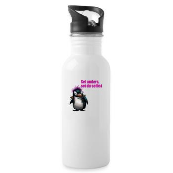 Sei Anders, Sei du Selbst PenguPunk - Trinkflasche mit integriertem Trinkhalm - Weiß - Rechts