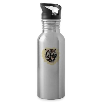 Cool tiger motif on background - Water bottle with straw - silver - Right