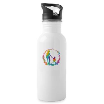 Silhouette von Mutter und Tochter - Trinkflasche mit integriertem Trinkhalm - Weiß - Rechts