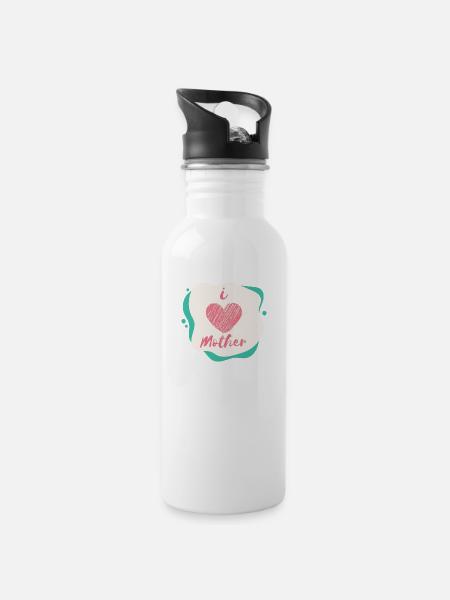 I love mother - Trinkflasche mit integriertem Trinkhalm - Weiß