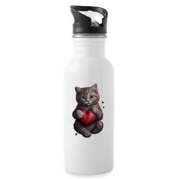 Chat mignon avec cœur pour les amoureux des chats aiment bébé - Gourde avec paille intégrée - blanc - Droite