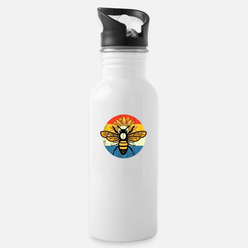 Biene Retro Sonnenuntergang - Trinkflasche mit integriertem Trinkhalm - Weiß