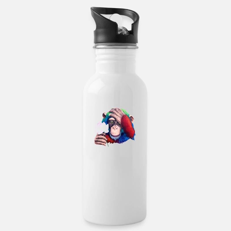 Monkey Loves Nature - Graffiti - Trinkflasche mit integriertem Trinkhalm - Weiß