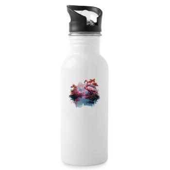 Flamingos pinke Vögel Natur Design - Trinkflasche mit integriertem Trinkhalm - Weiß - Rechts