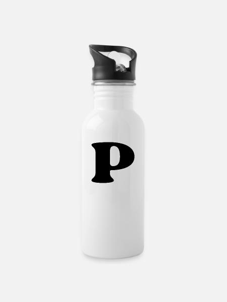 Buchstabe p - Trinkflasche mit integriertem Trinkhalm - Weiß