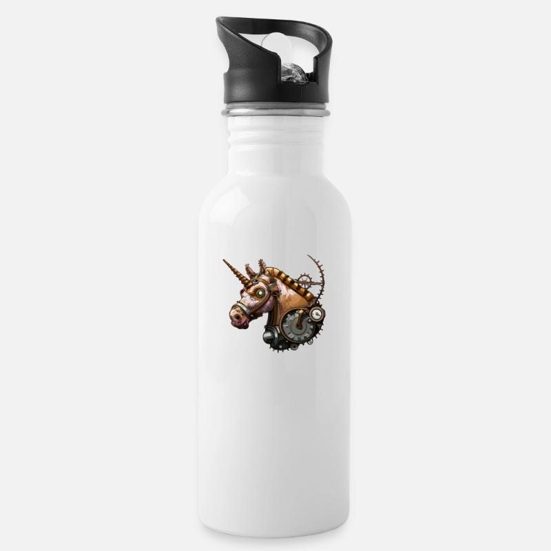 Steampunk Unicorn - Water bottle with straw - white