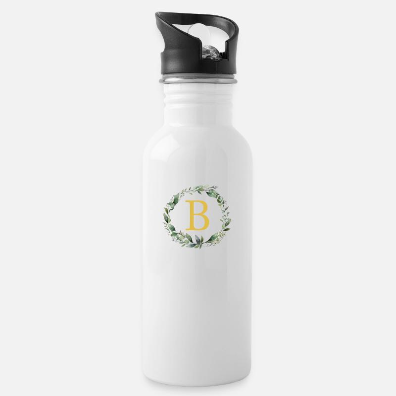 B monogramme, couronne d’Eucalyptus - Gourde avec paille intégrée - blanc