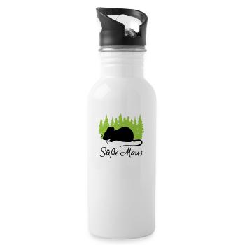 "Süße Maus: Zart und Liebenswert" - Trinkflasche mit integriertem Trinkhalm - Weiß - Rechts