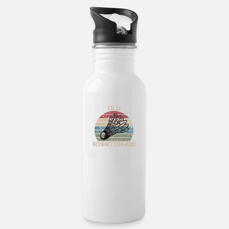 Old Schmetterhand Badminton - Trinkflasche mit integriertem Trinkhalm - Weiß