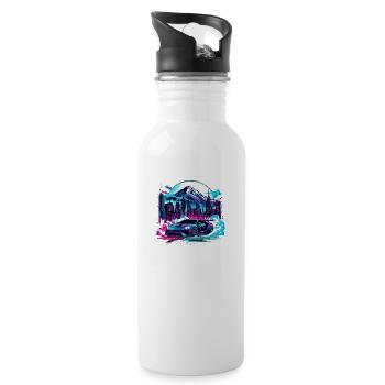 Vintage American and Sports Car - Water bottle with straw - white - Right