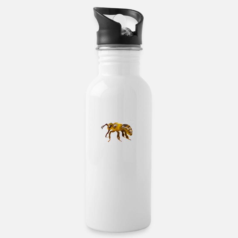 Bee - Water bottle with straw - white