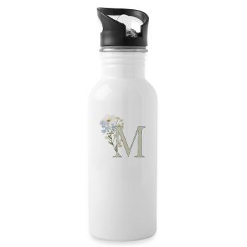 M mit Blumen - Trinkflasche mit integriertem Trinkhalm - Weiß - Rechts