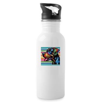 Dog Love 6 Pop Art Style - Trinkflasche mit integriertem Trinkhalm - Weiß - Rechts