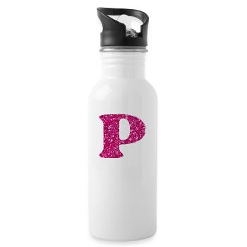 Glitzer rosa Buchstabe p - Trinkflasche mit integriertem Trinkhalm - Weiß - Rechts