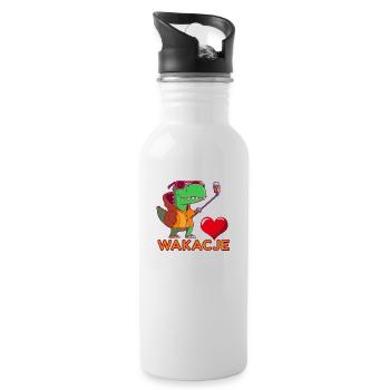 Dinosaurier im Urlaub - Trinkflasche mit integriertem Trinkhalm - Weiß - Rechts