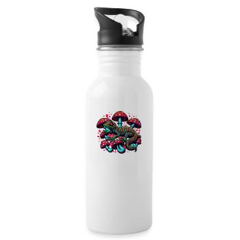 Psychedelischer Gecko mit Pilzen - Trinkflasche mit integriertem Trinkhalm - Weiß - Rechts