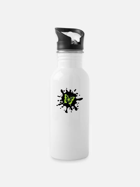 schmetterling farbklecks - Trinkflasche mit integriertem Trinkhalm - Weiß