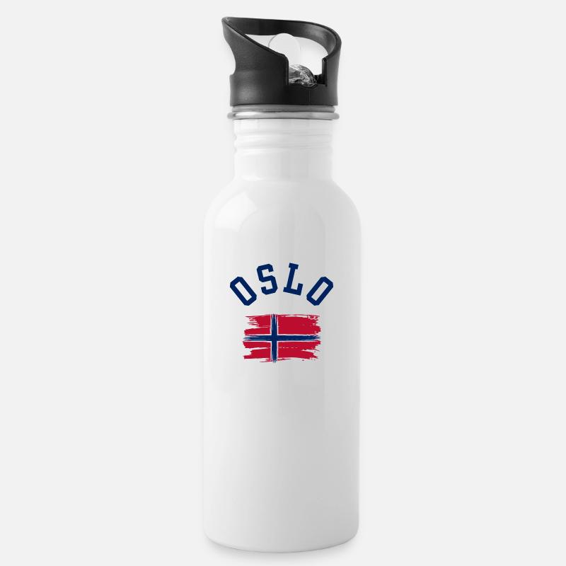 Oslo, Norwegen - Trinkflasche mit integriertem Trinkhalm - Weiß