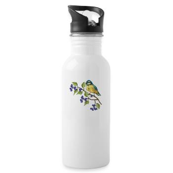 Bunter Vogel - Trinkflasche mit integriertem Trinkhalm - Weiß - Rechts