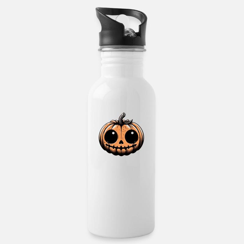 Gruseliger Kürbis - Spooky Pumpkin - Trinkflasche mit integriertem Trinkhalm - Weiß