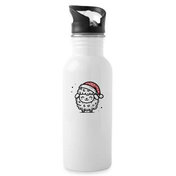 Cute Christmas Motif Sheep - Water bottle with straw - white - Right
