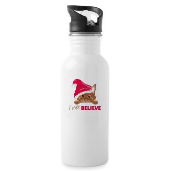 Cute peeking ginger cat in Santa hat - Water bottle with straw - white - Right