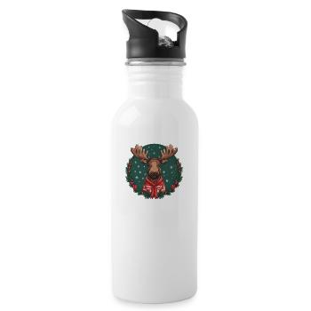 Weihnachtselch - Trinkflasche mit integriertem Trinkhalm - Weiß - Rechts