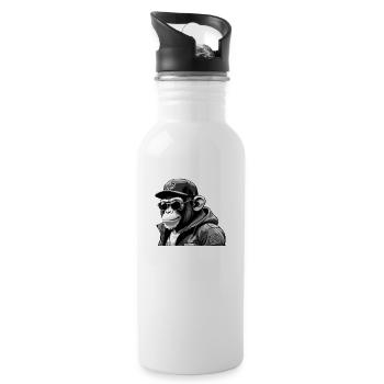 Singe cool élégant en noir et blanc - Gourde avec paille intégrée - blanc - Droite