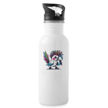 Punk Kakadu mit Irokesenschnitt - Trinkflasche mit integriertem Trinkhalm - Weiß - Rechts