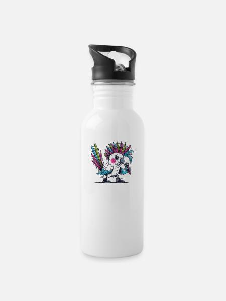 Cacatoès punk avec mohawk - Gourde avec paille intégrée - blanc