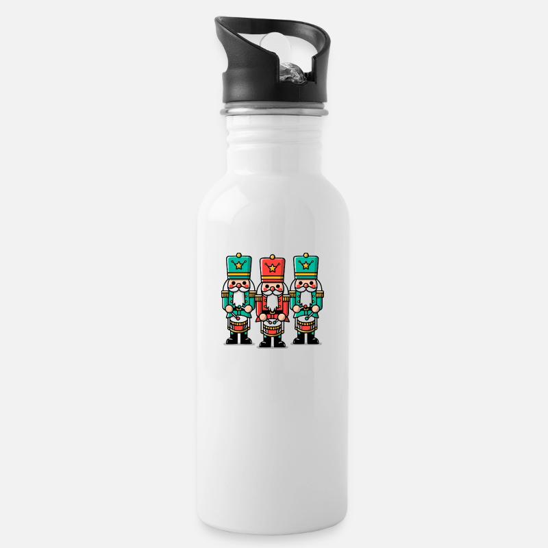 Weihnachtliche Nussknacker - Trinkflasche mit integriertem Trinkhalm - Weiß