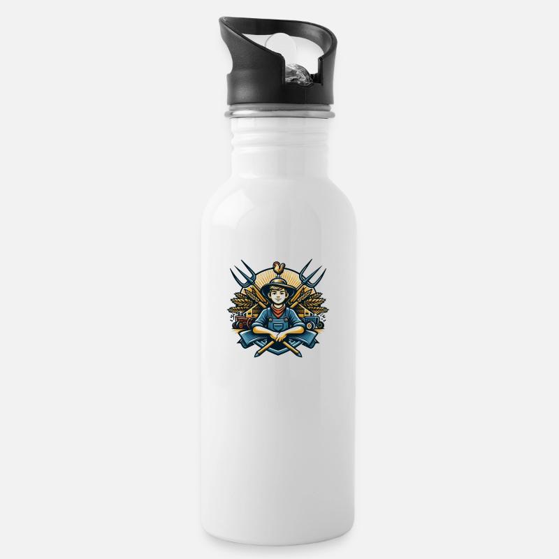 Junge vom Dorf Logo - Trinkflasche mit integriertem Trinkhalm - Weiß