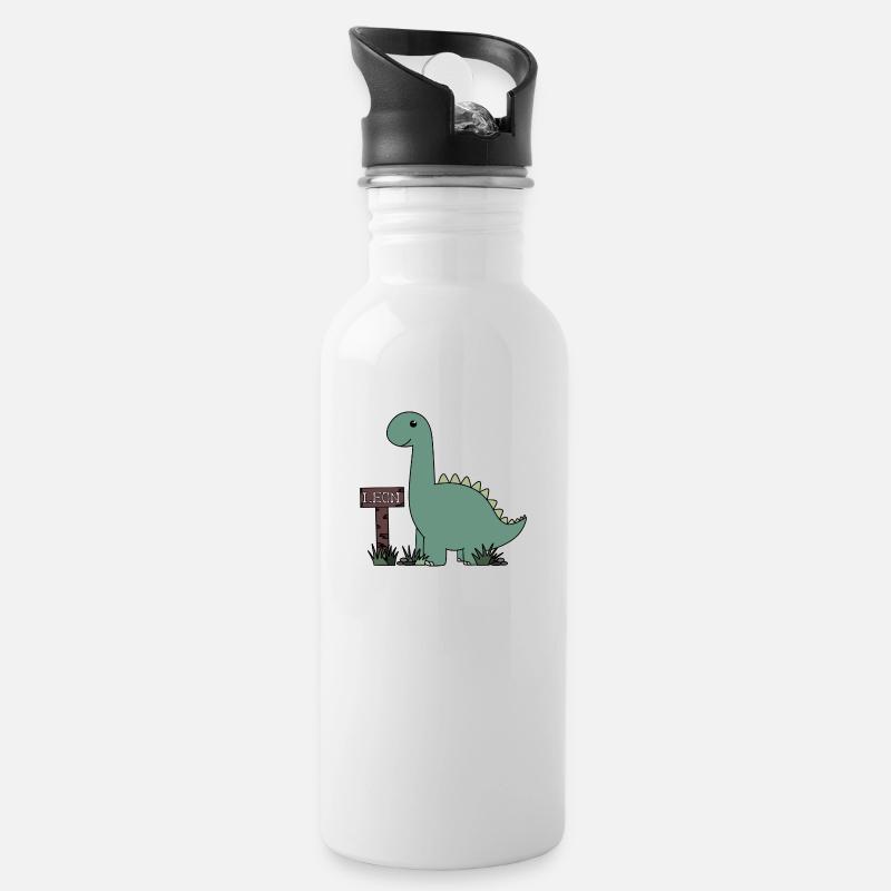 Dino Leon - Trinkflasche mit integriertem Trinkhalm - Weiß