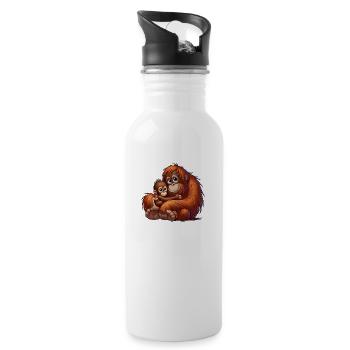 Orangutan mother with child - Water bottle with straw - white - Right