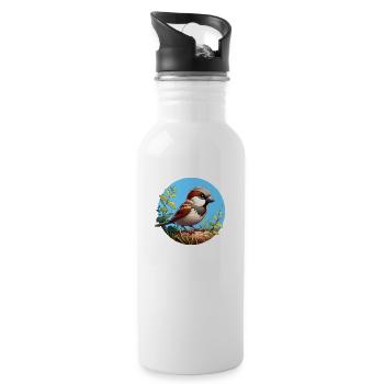 Sparrow on a branch - Water bottle with straw - white - Right