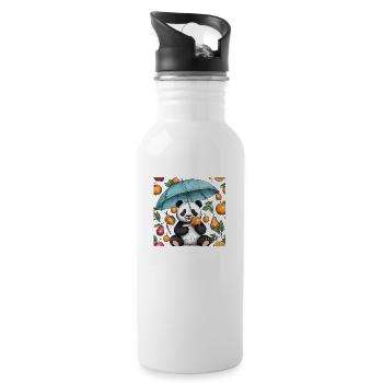 Hand drawn panda with umbrella - Water bottle with straw - white - Right