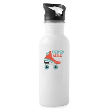 Derby Girls Do It On All Fours Skating Roller Derb - Water bottle with straw - white - Right