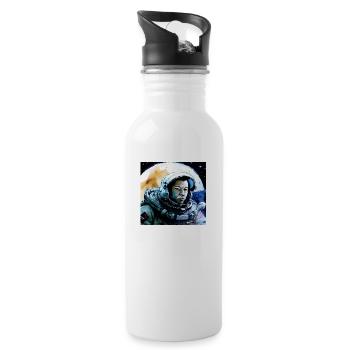 Astronaut im Weltraum vor Mond - Trinkflasche mit integriertem Trinkhalm - Weiß - Rechts