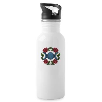Dreifacher Mond mit roten Rosen – Hexenblauer Wicca - Trinkflasche mit integriertem Trinkhalm - Weiß - Rechts