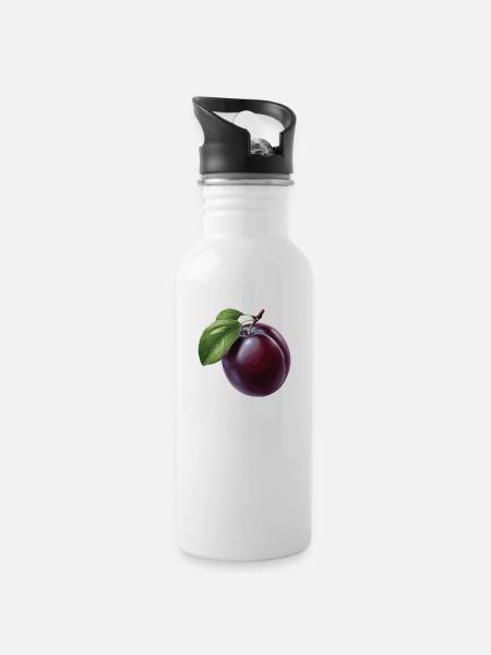 Pflaume - Trinkflasche mit integriertem Trinkhalm - Weiß