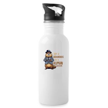 I Am A Groundhog In A Human Costume Rodent Animal - Water bottle with straw - white - Right