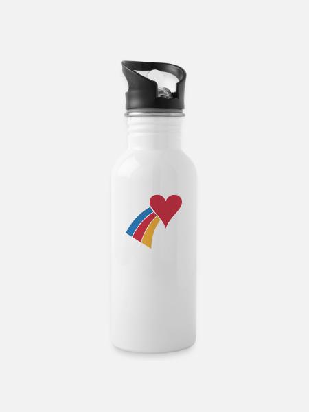 Rainbow Heart - Water bottle with straw - white