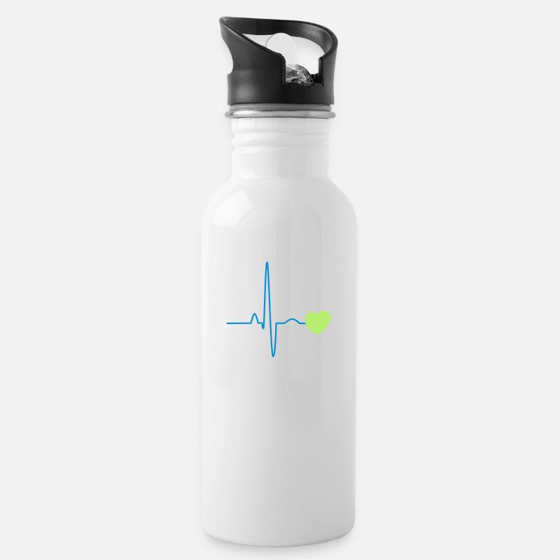Herzschlag mit Herz 2c - Trinkflasche mit integriertem Trinkhalm - Weiß