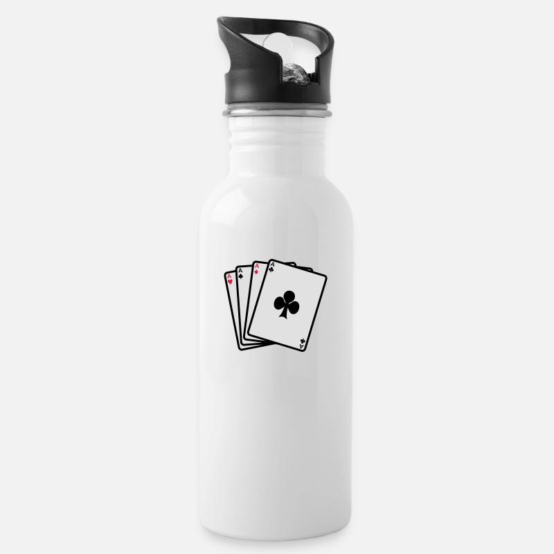 Poker - Karten - Trinkflasche mit integriertem Trinkhalm - Weiß