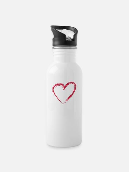 Herz Scratch Groß - Trinkflasche mit integriertem Trinkhalm - Weiß